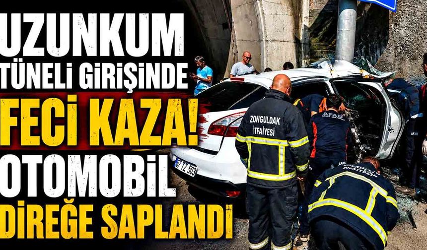 Uzunkum Tüneli Girişinde Feci Kaza! Otomobil Direğe Saplandı