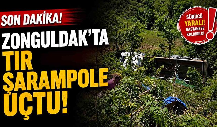 Zonguldak’ta kontrolden çıkan tır şarampole uçtu