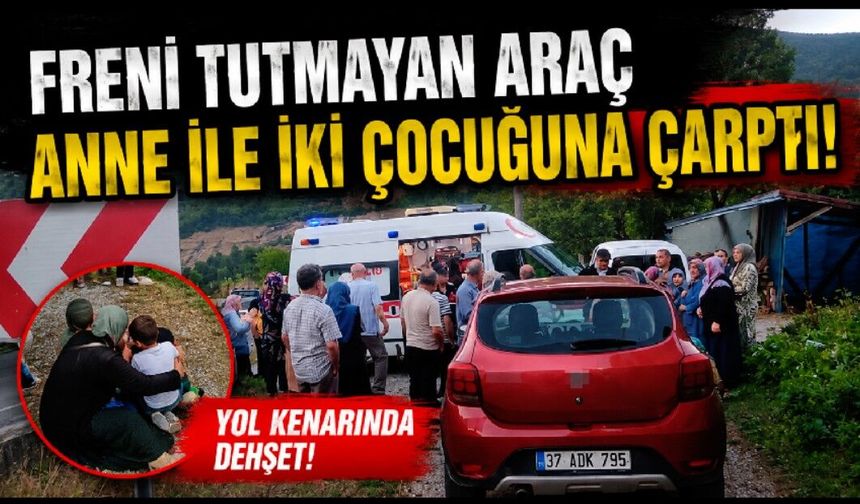 Freni tutmayan hafif ticari araç, anne ile iki çocuğuna çarptı