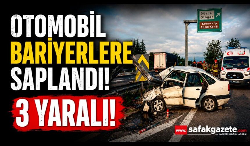 Otomobil bariyerlere saplandı: 3 yaralı