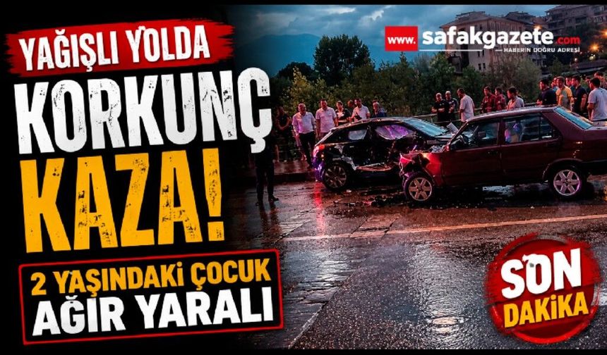 Yağışlı yolda iki otomobil çarpıştı: 4 yaralı