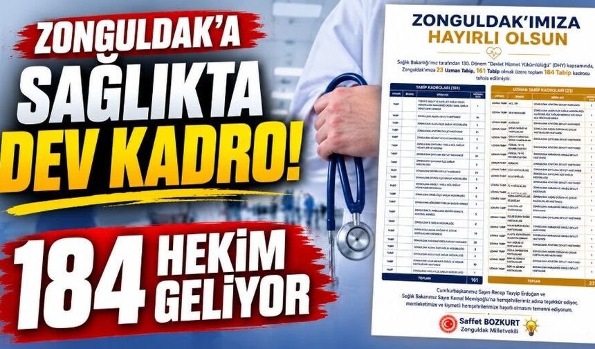 Zonguldak’a sağlıkta dev kadro! 184 hekim geliyor