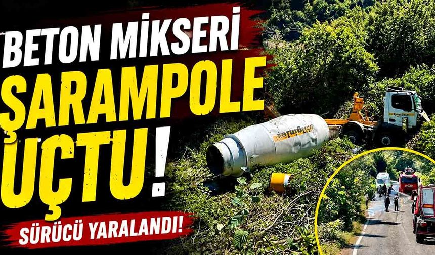 Beton mikseri şarampole uçtu! Sürücü yaralandı