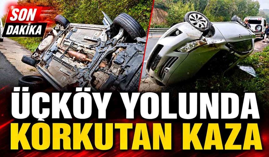 Kozlu'da Üçköy yol ayrımında araç yan yattı