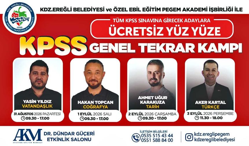 Kdz. Ereğli Belediyesi’nden KPSS adaylarına ücretsiz genel tekrar kampı