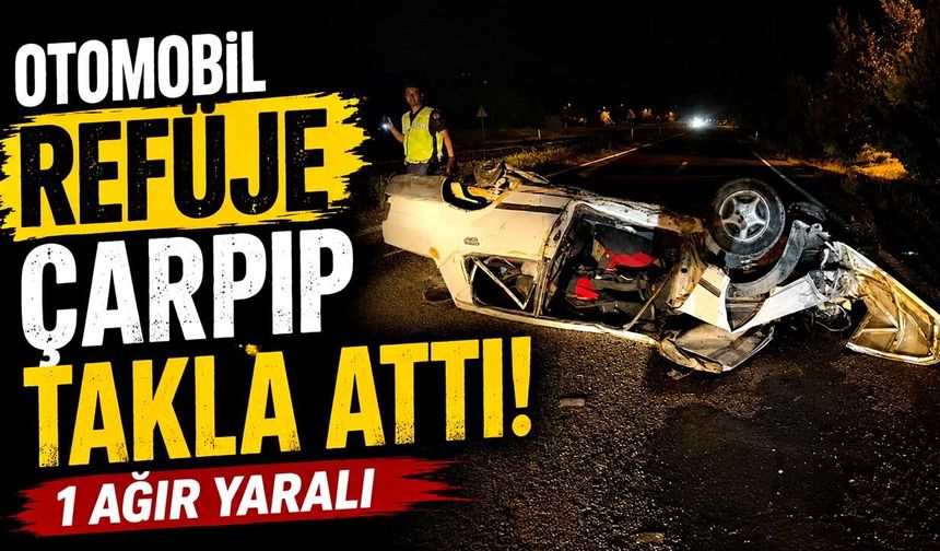 Otomobil refüje çarpıp takla attı: 1 ağır yaralı