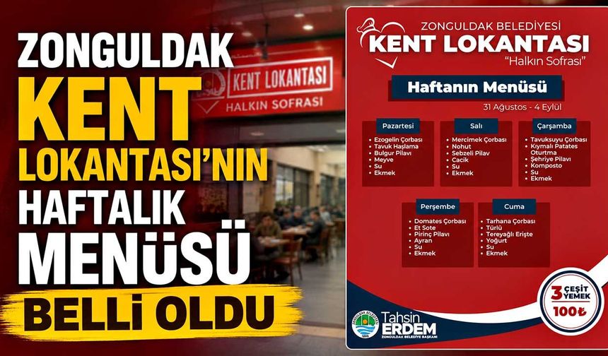 Zonguldak Kent Lokantası’nın haftalık menüsü belli oldu
