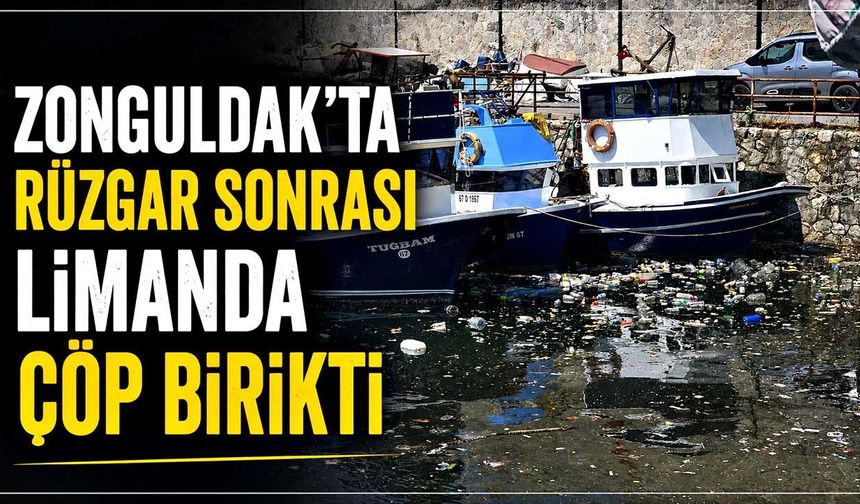 Zonguldak'ta rüzgar sonrası limanda çöp birikti