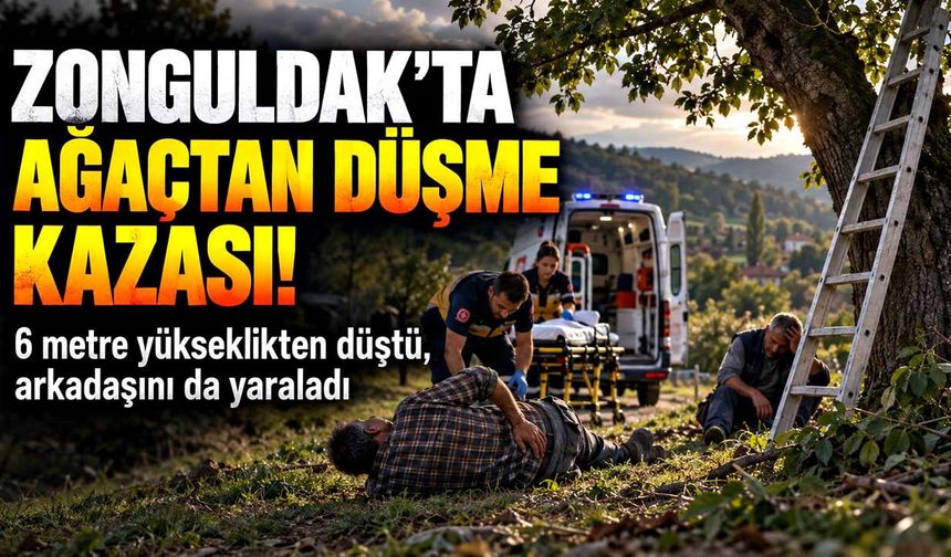 Ağaçtan düştü, merdiveni tutan kişi de yaralandı
