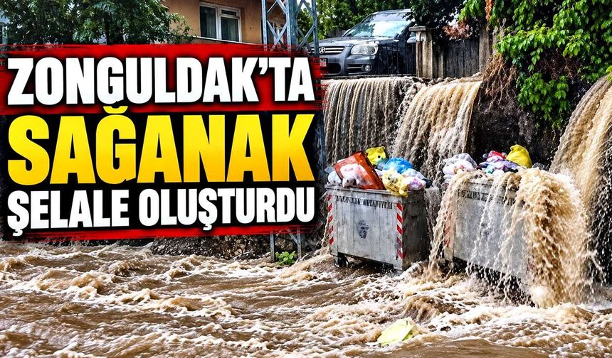 Zonguldak’ta sağanak mini şelale oluşturdu