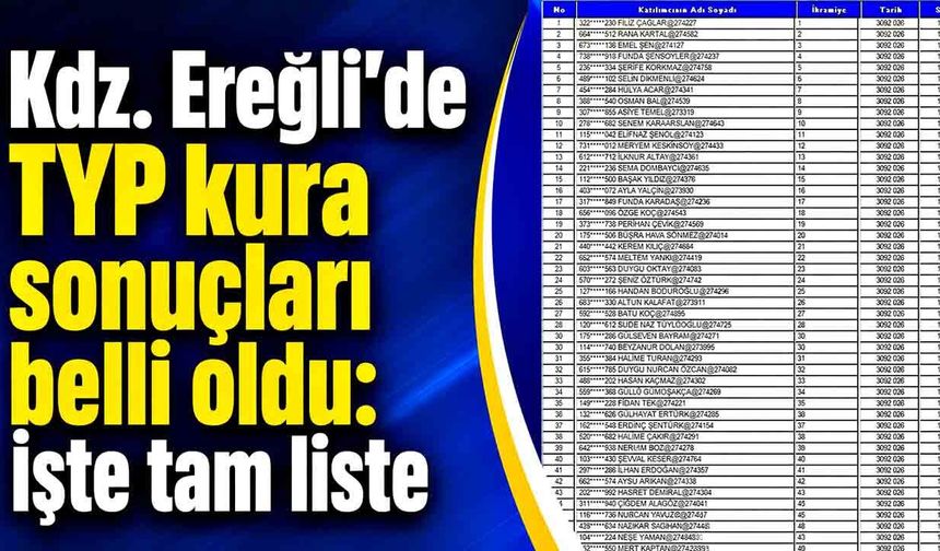 Kdz. Ereğli’de TYP kura sonuçları belli oldu: İşte tam liste