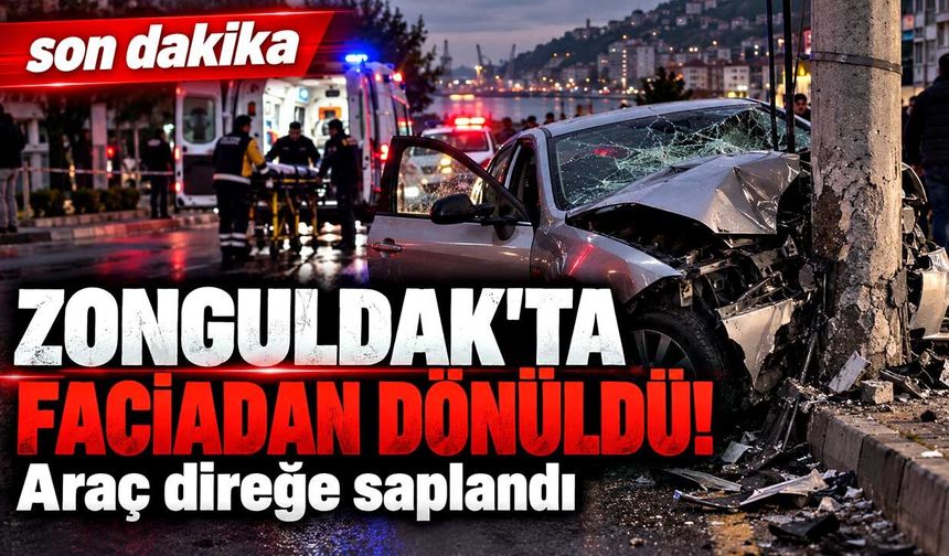 Kozlu-Zonguldak yolunda faciadan dönüldü: Kontrolden çıkan araç direği devirdi