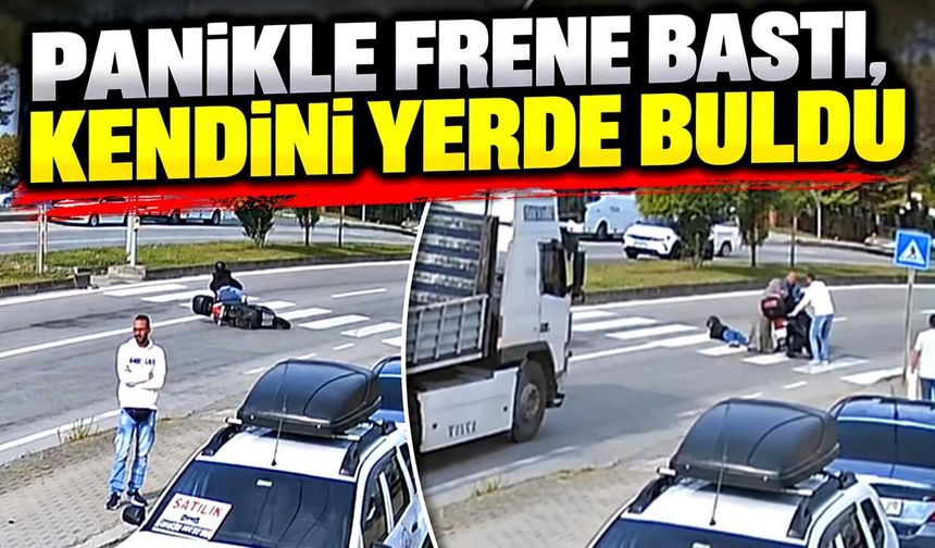 Kırmızı ışığı son anda gördü, motosikletten düştü