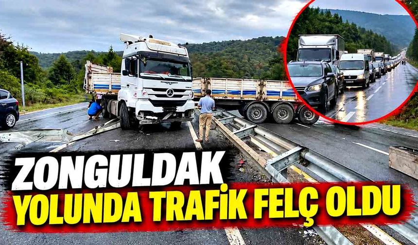 Makaslayan tır Düzce-Zonguldak yolunu kapattı