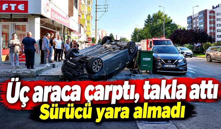 Otomobil önce araca, sonra motosiklet ve cipe çarptı