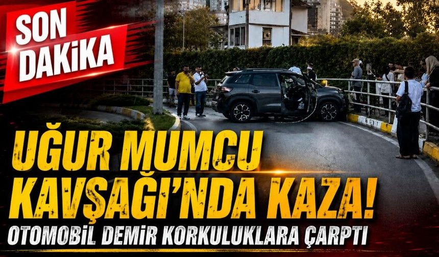 Uğur Mumcu Kavşağı’nda kaza! Otomobil demir korkuluklara çarptı