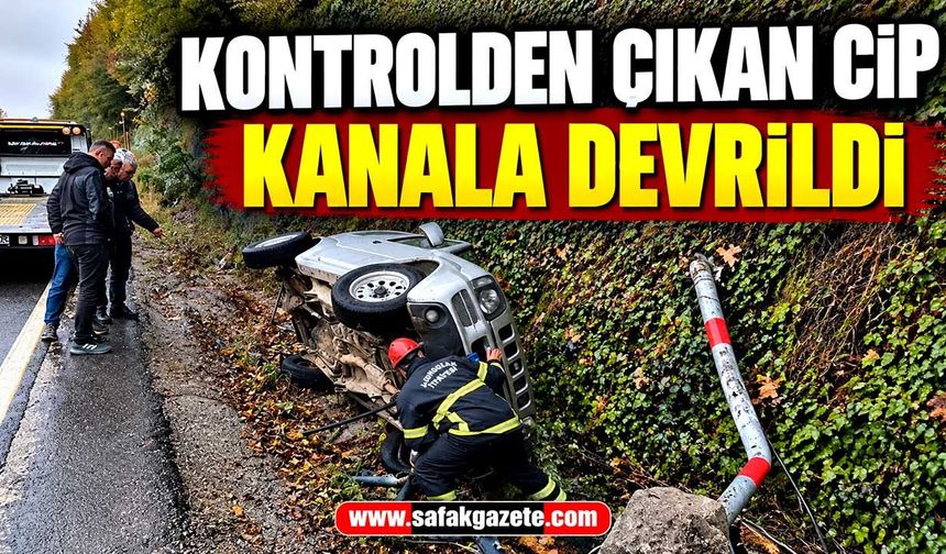 Kontrolden çıkan cip kanala devrildi