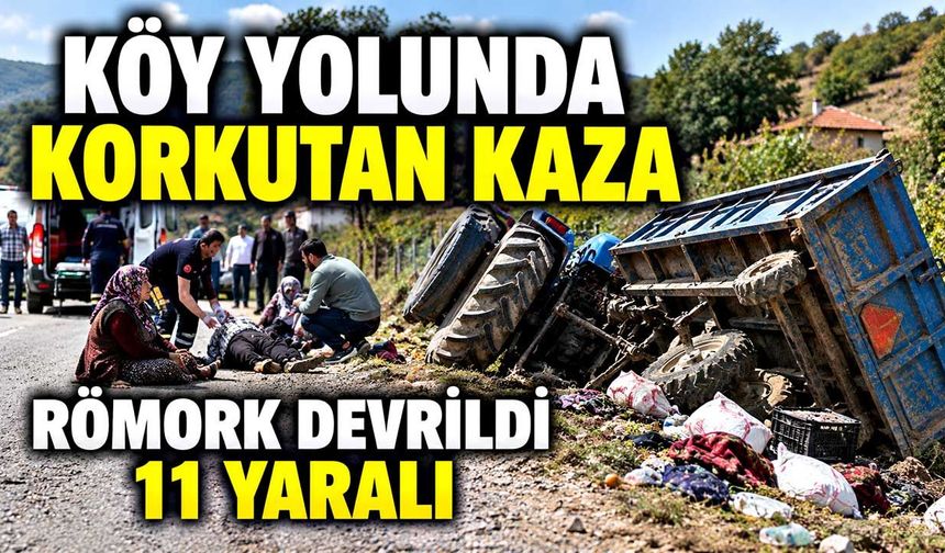 Köy yolunda korkutan kaza: Römork devrildi, 11 yaralı