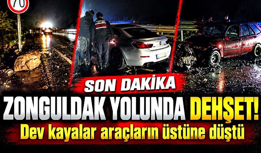 Zonguldak yolunda korkutan olay! Kayalar araçların üzerine düştü