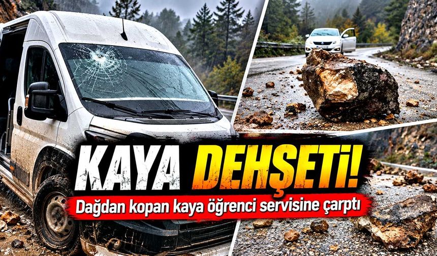 Yola kayalar düştü! Öğrenci servisi faciadan döndü