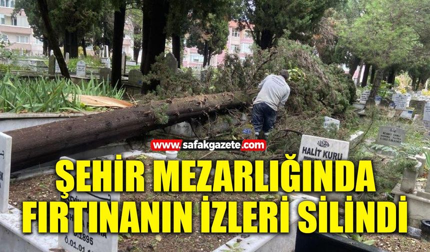 Şehir mezarlığında fırtınanın izleri silindi