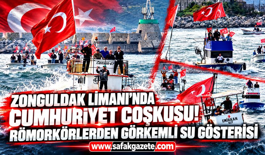 Zonguldak Limanı’nda Cumhuriyet coşkusu! Römorkörlerden görkemli su gösterisi