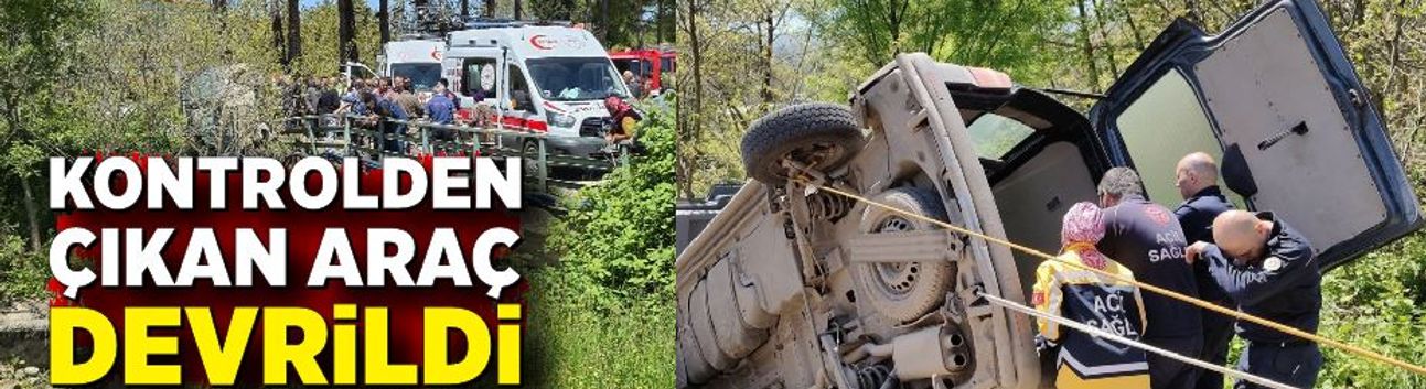 Kontrolden çıkan hafif ticari araç devrildi: 2 yaralı