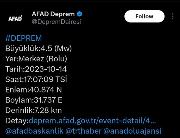 bolu deprem afad