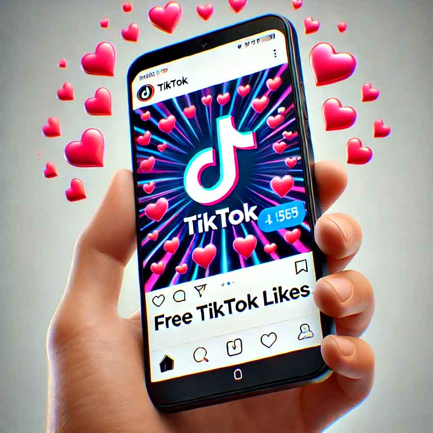 D A L L· E 2024 10 04 15.27.04 A High Quality Realistic Image Showing A Hand Holding A Smartphone With A Tik Tok Post Open On The Screen. The Post Has Many Heart Shaped Likes Floatin