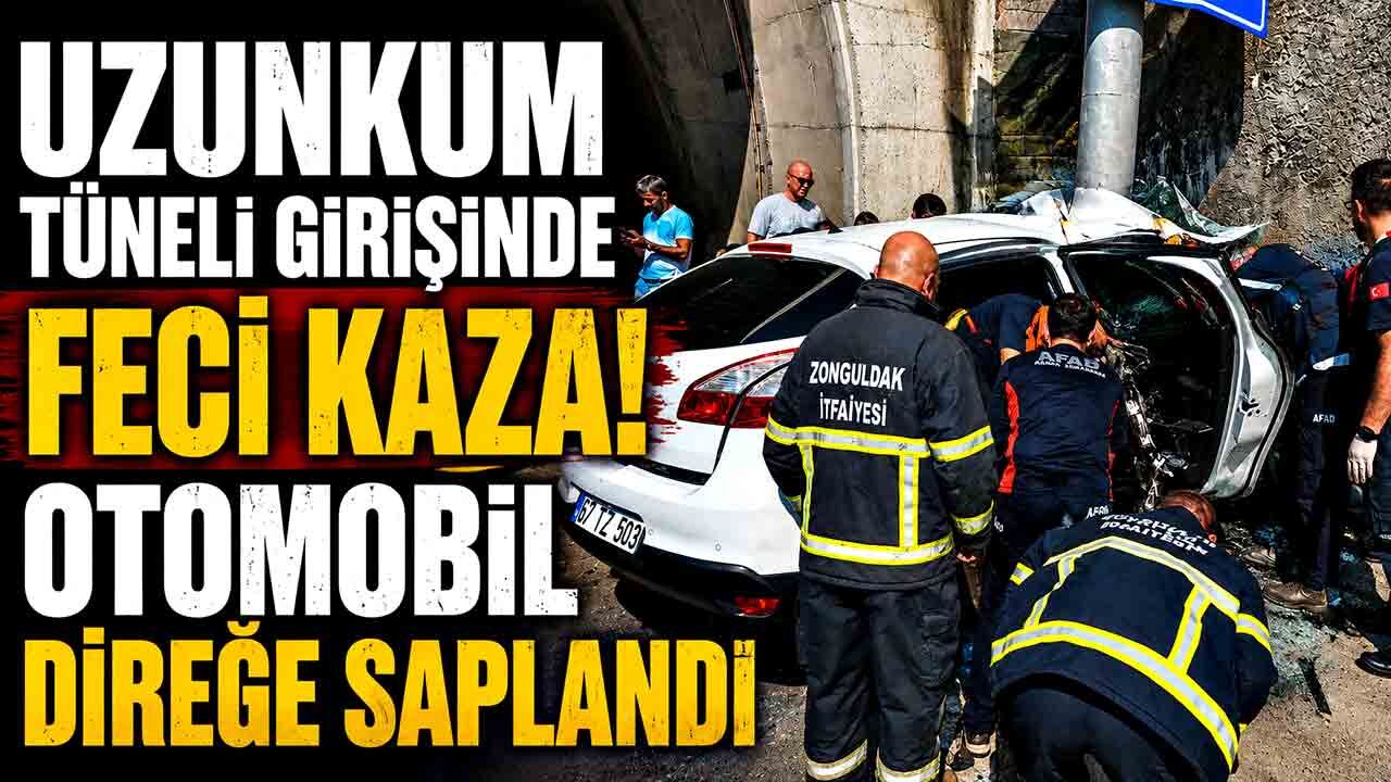 Uzunkum Tüneli Girişinde Feci Kaza! Otomobil Direğe Saplandı