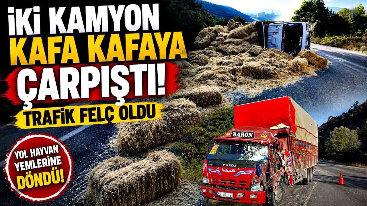 Feci Kaza! İki Kamyon Kafa Kafaya Çarpıştı