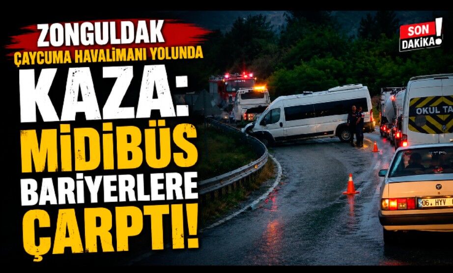 Zonguldak Çaycuma Havalimanı Yolunda Kaza: Midibüs Bariyerlere Çarptı!