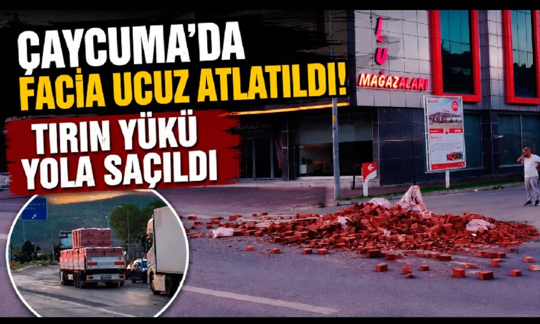 Çaycuma'da hareket halindeki tırdan yola tuğlalar saçıldı