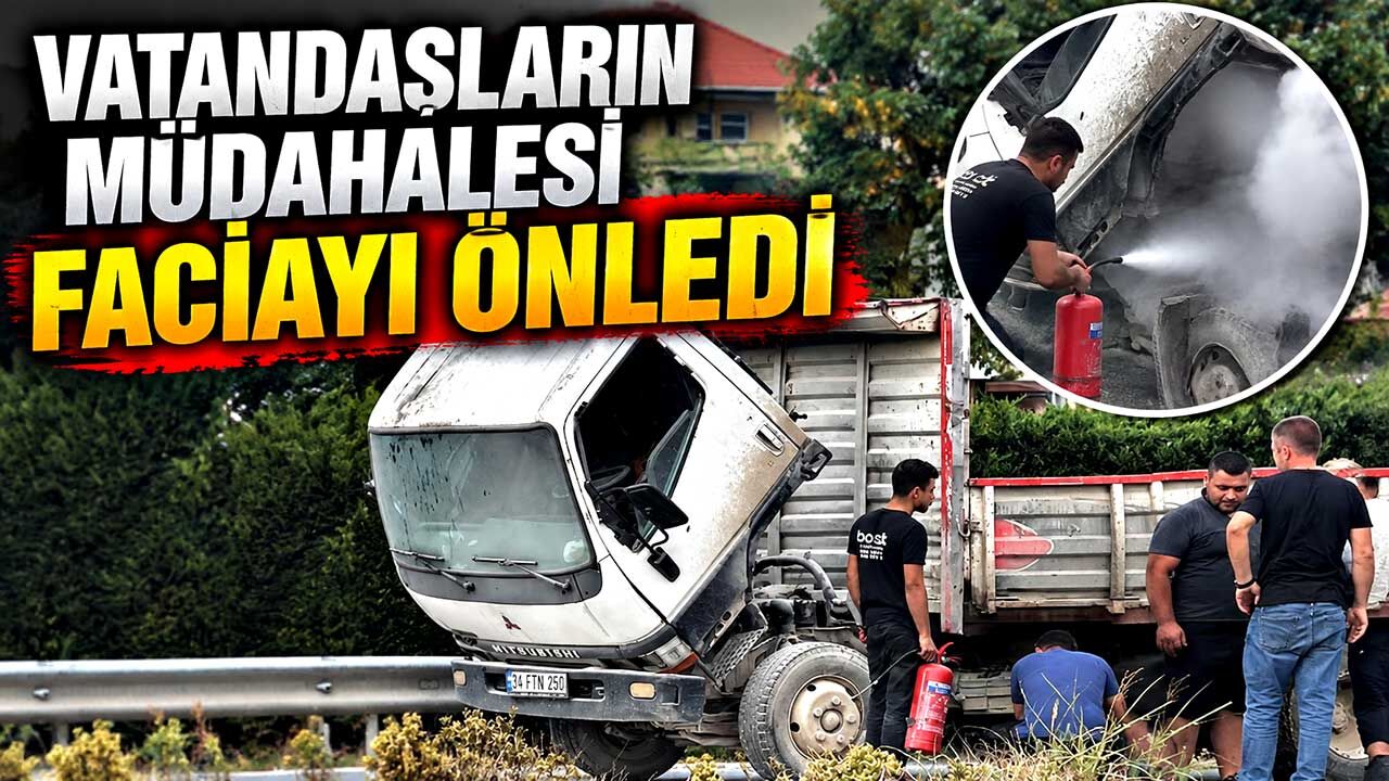 Kamyon alev aldı: Vatandaşlar söndürdü