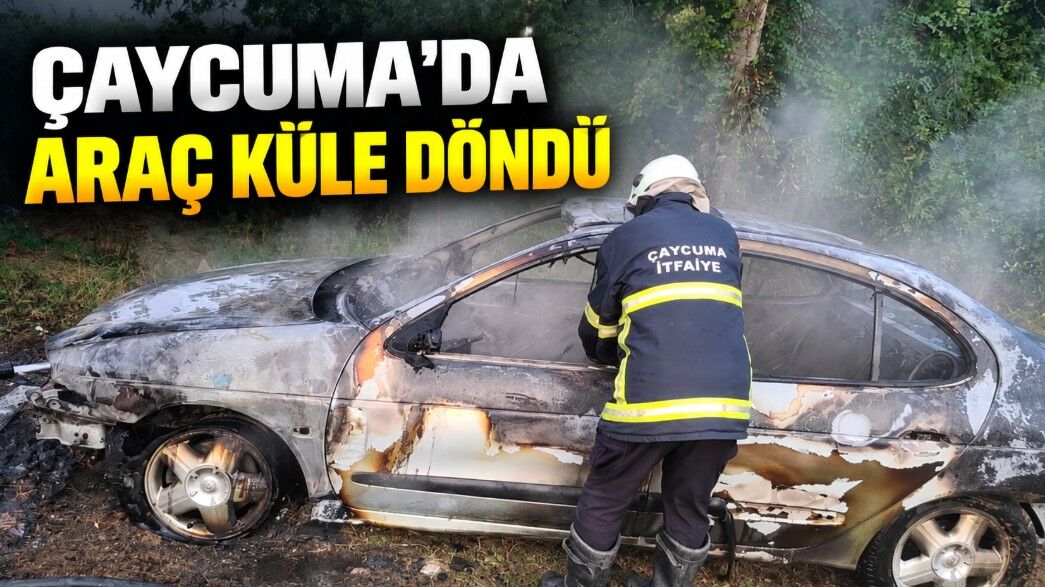 Çaycuma'da park halindeki araç alevlere teslim oldu