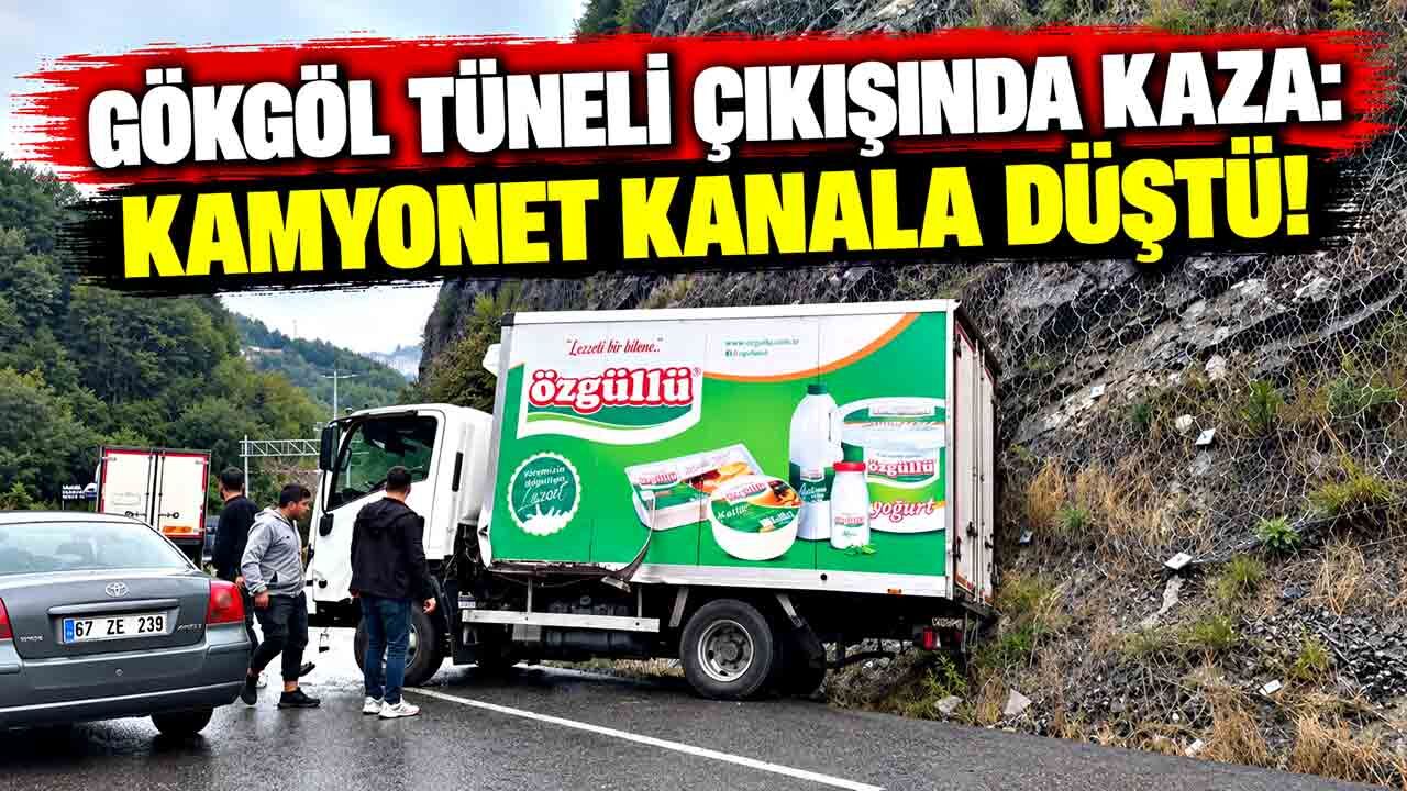 Gökgöl Tüneli Çıkışında Kaza: Kamyonet Kanala Düştü!
