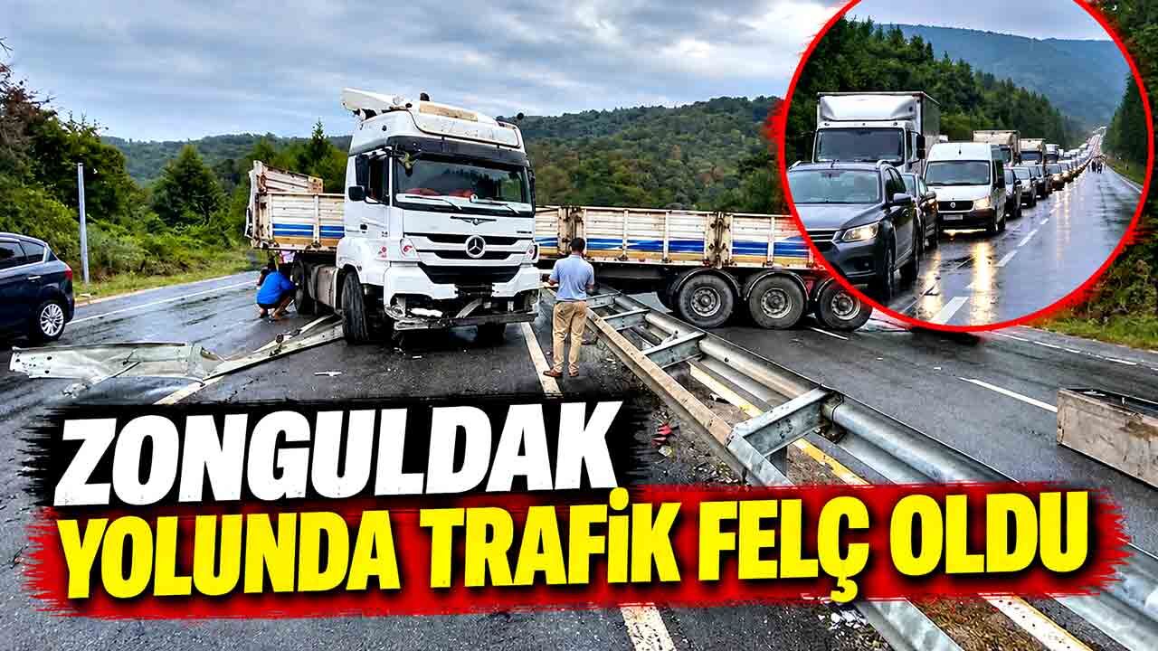 Makaslayan tır Düzce-Zonguldak yolunu kapattı