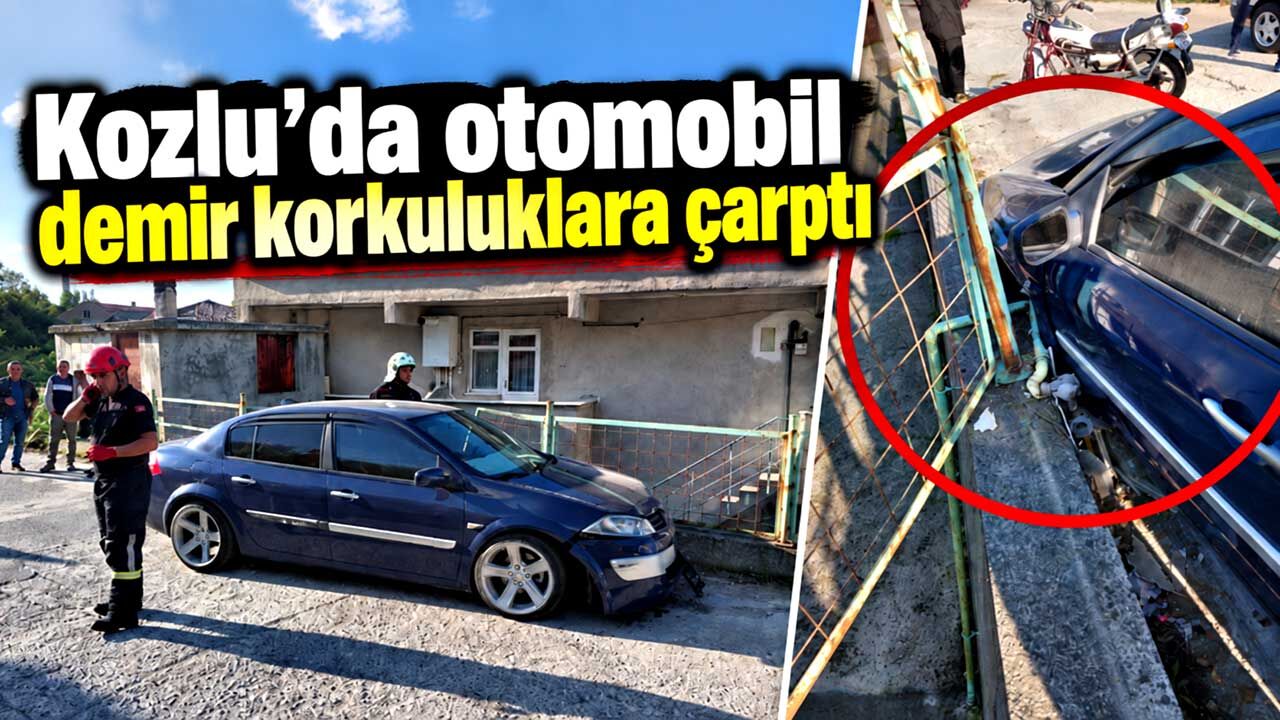 Kozlu’da otomobil demir korkuluklara çarptı