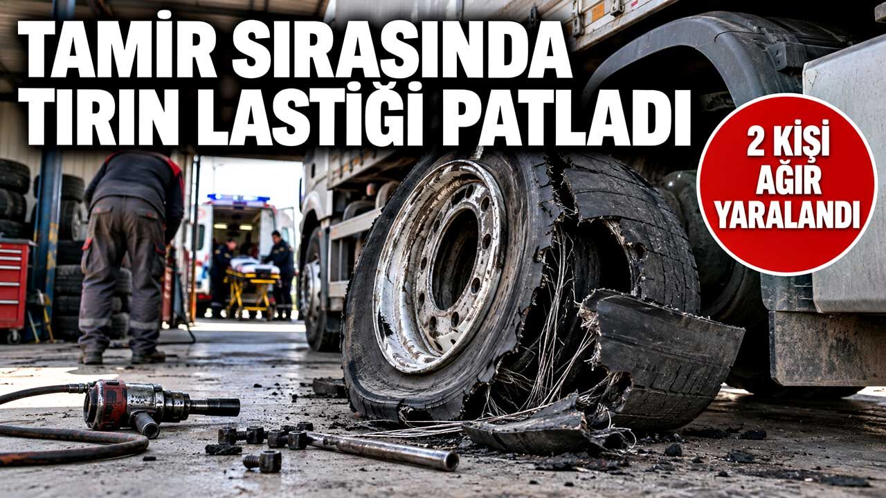 Tamir sırasında tırın lastiği patladı: 2 kişi ağır yaralandı