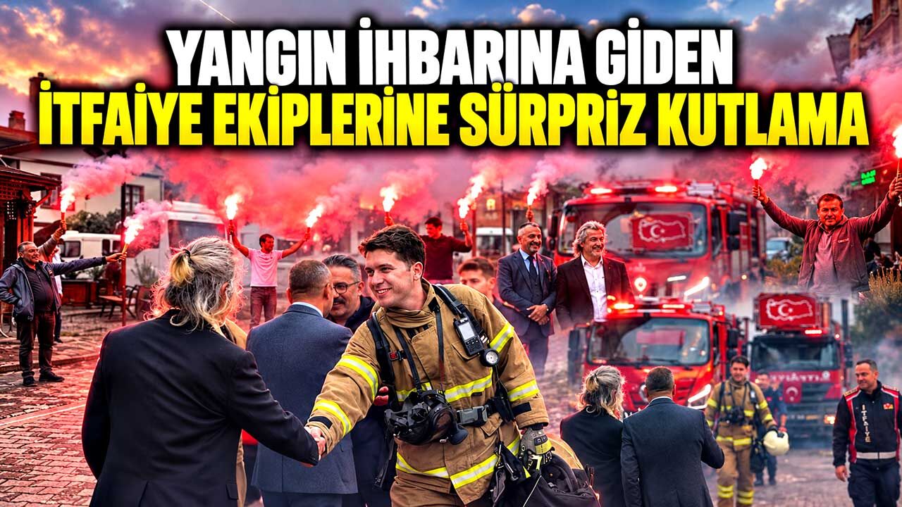 Yangın ihbarına giden itfaiye ekiplerine sürpriz kutlama