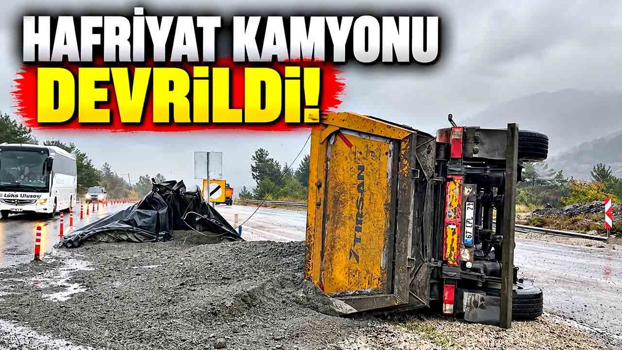Kastamonu’da devrilen hafriyat kamyonunun sürücüsü yaralandı