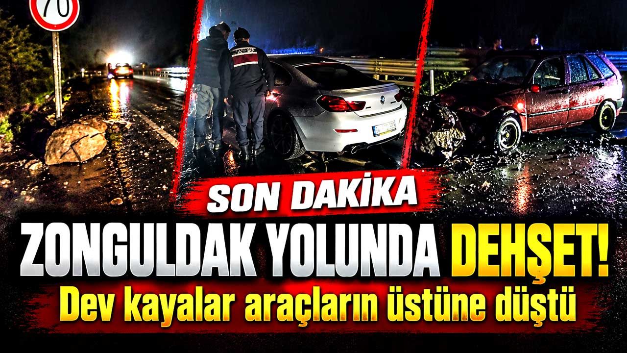 Zonguldak yolunda korkutan olay! Kayalar araçların üzerine düştü