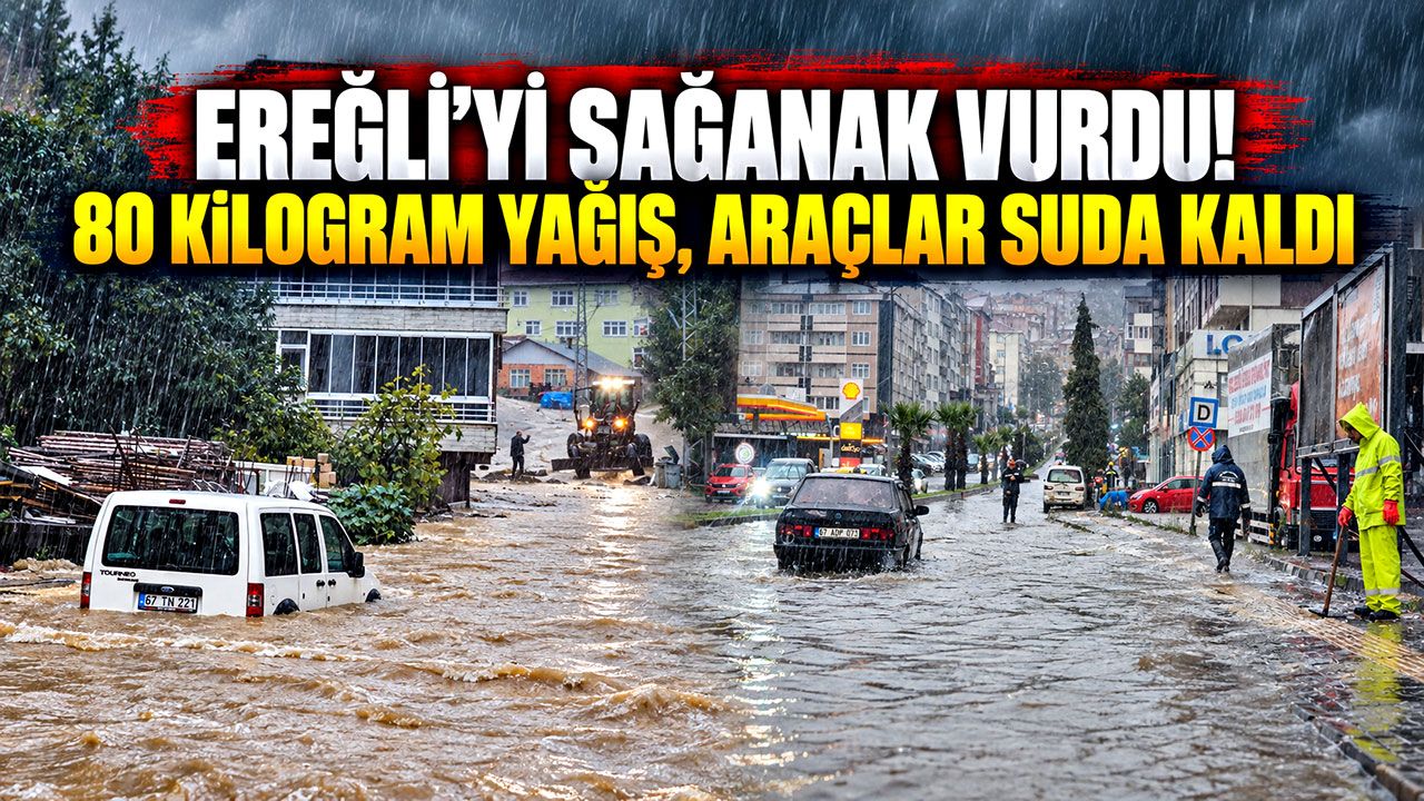 Ereğli'yi sağanak vurdu! 80 kilogram yağış yolları göle çevirdi