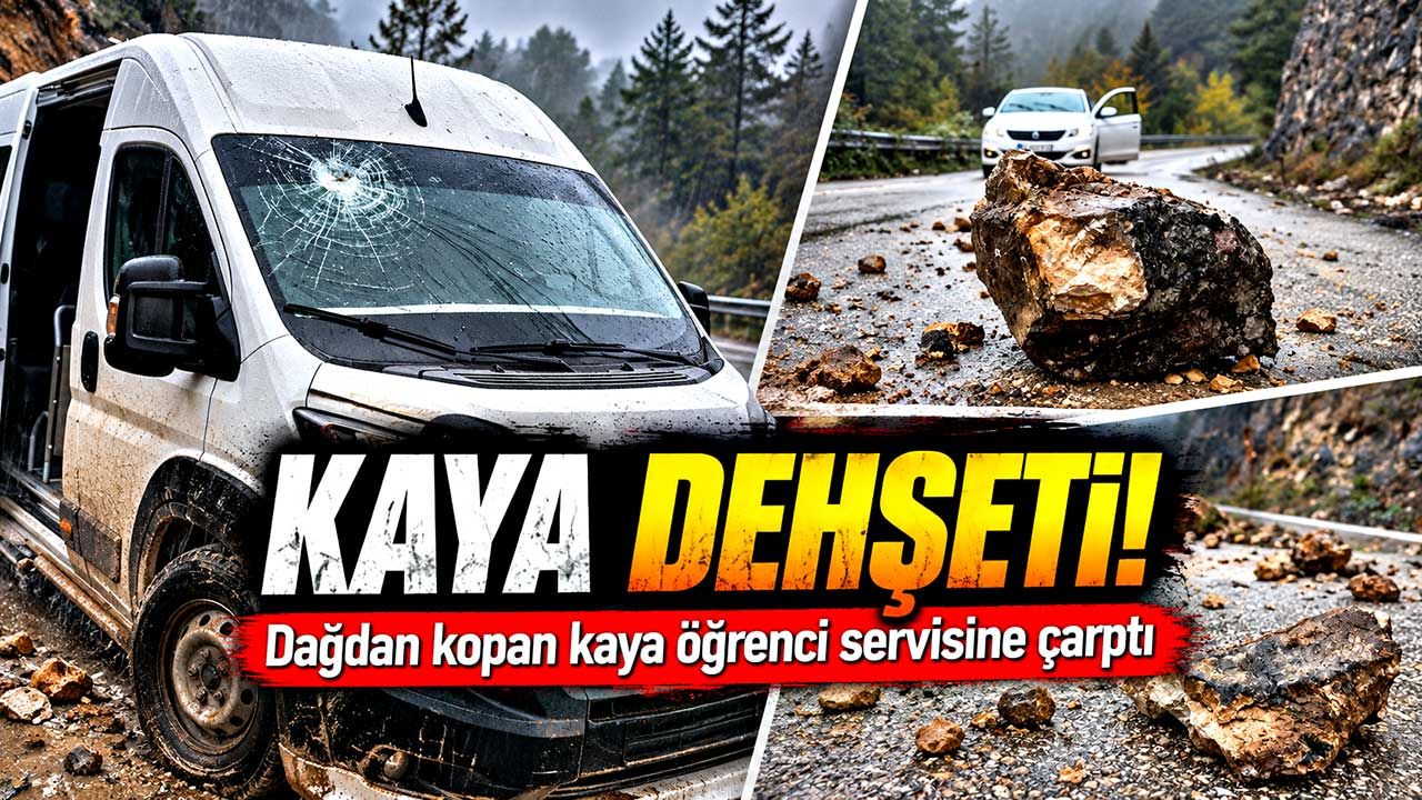 Yola kayalar düştü! Öğrenci servisi faciadan döndü