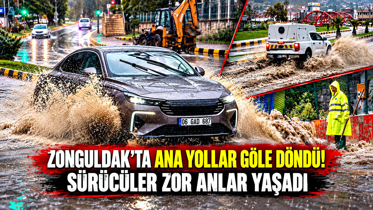 Zonguldak'ta ana yollar göle döndü! Sürücüler zor anlar yaşadı